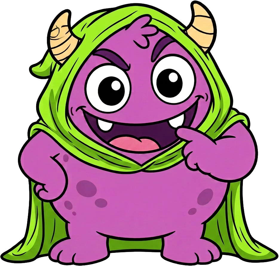 Blorb the purple blob mascot grinning